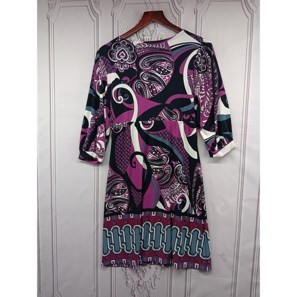 Bisou Bisou Dress Women's SZ 6 Stretch V-Neck High Waist Puff Sleeves Paisley EC - Picture 16 of 16